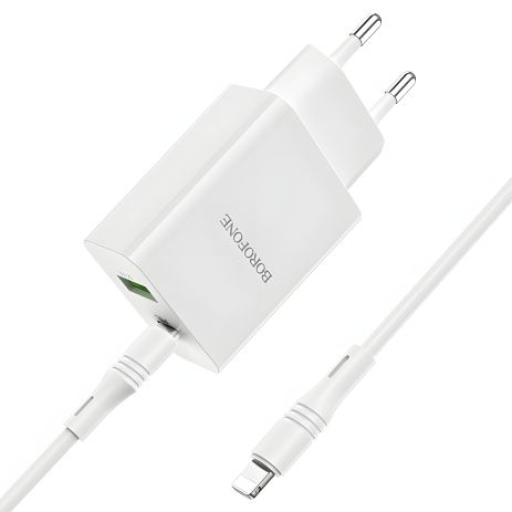 Зарядное устройство Borofone BA56A PD 20W + QC3.0 Type-C to Lightning White