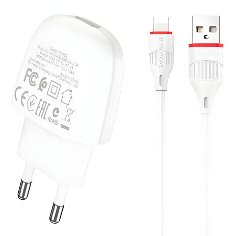 Зарядний пристрій Borofone BA49A Lightning 2,1A White