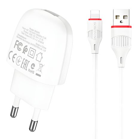 Зарядний пристрій Borofone BA49A Lightning 2,1A White Зарядний пристрій Borofone BA49A Lightning 2,1A White