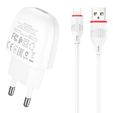 Зарядное устройство Borofone BA49A Lightning 2,1A White