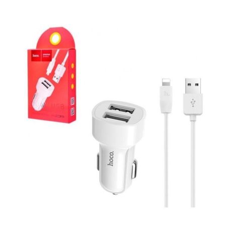 Автомобільне ЗУ Hoco Z2A (2USB/2.4A) + Cable iPhone White