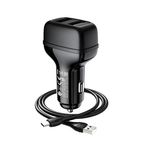 Автомобильное ЗУ Hoco Z36 (2USB/ 2.4A) + Cable Type-C Black Автомобильное ЗУ Hoco Z36 (2USB/ 2.4A) + Cable Type-C Black