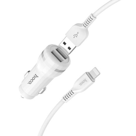 Автомобільне ЗУ Hoco Z27 (2USB/2.4A) + Cable iPhone White