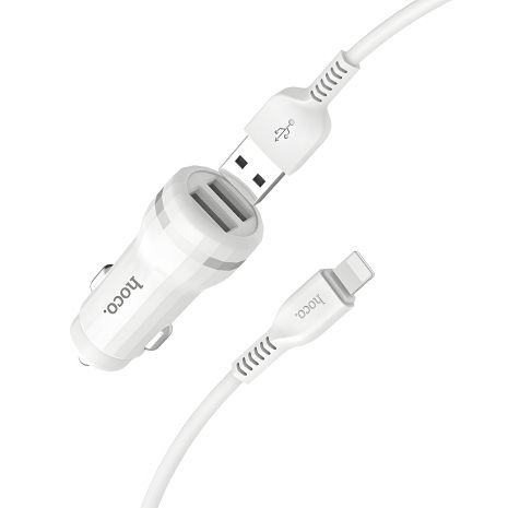 Автомобільне ЗУ Hoco Z27 (2USB/2.4A) + Cable iPhone White - зарядні пристрої