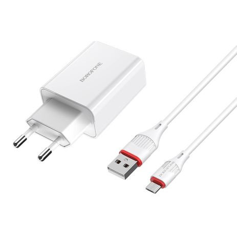 Зарядное устройство Borofone BA21A QC 3.0 18W + Micro Cable White