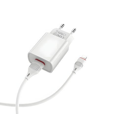 Borofone BA20A зарядний пристрій з кабелем USB to Lightning, 1USB, 2.1A, білий
