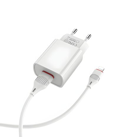 Borofone BA20A зарядний пристрій з кабелем USB to Lightning, 1USB, 2.1A, білий