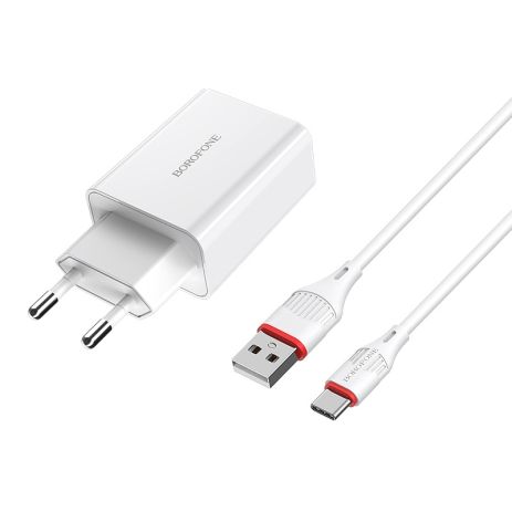 Зарядний пристрій Borofone BA21A QC 3.0 18W + Type-C Cable White