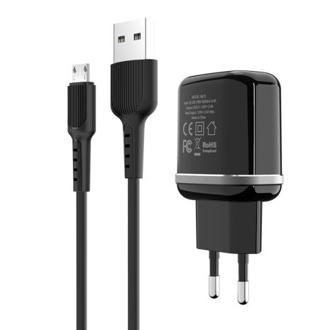 Мережевий зарядний пристрій Borofone BA25A, кабель USB to MicroUSB, 2 USB, 2.4A, Black Мережевий зарядний пристрій Borofone BA25A, кабель USB to MicroUSB, 2 USB, 2.4A, Black