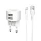 Зарядний пристрій Borofone BA23A Lightning 2USB 2.4A White