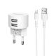 Зарядний пристрій Borofone BA23A Lightning 2USB 2.4A White