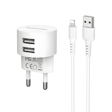 Зарядное устройство Borofone BA23A Lightning 2USB 2.4A White