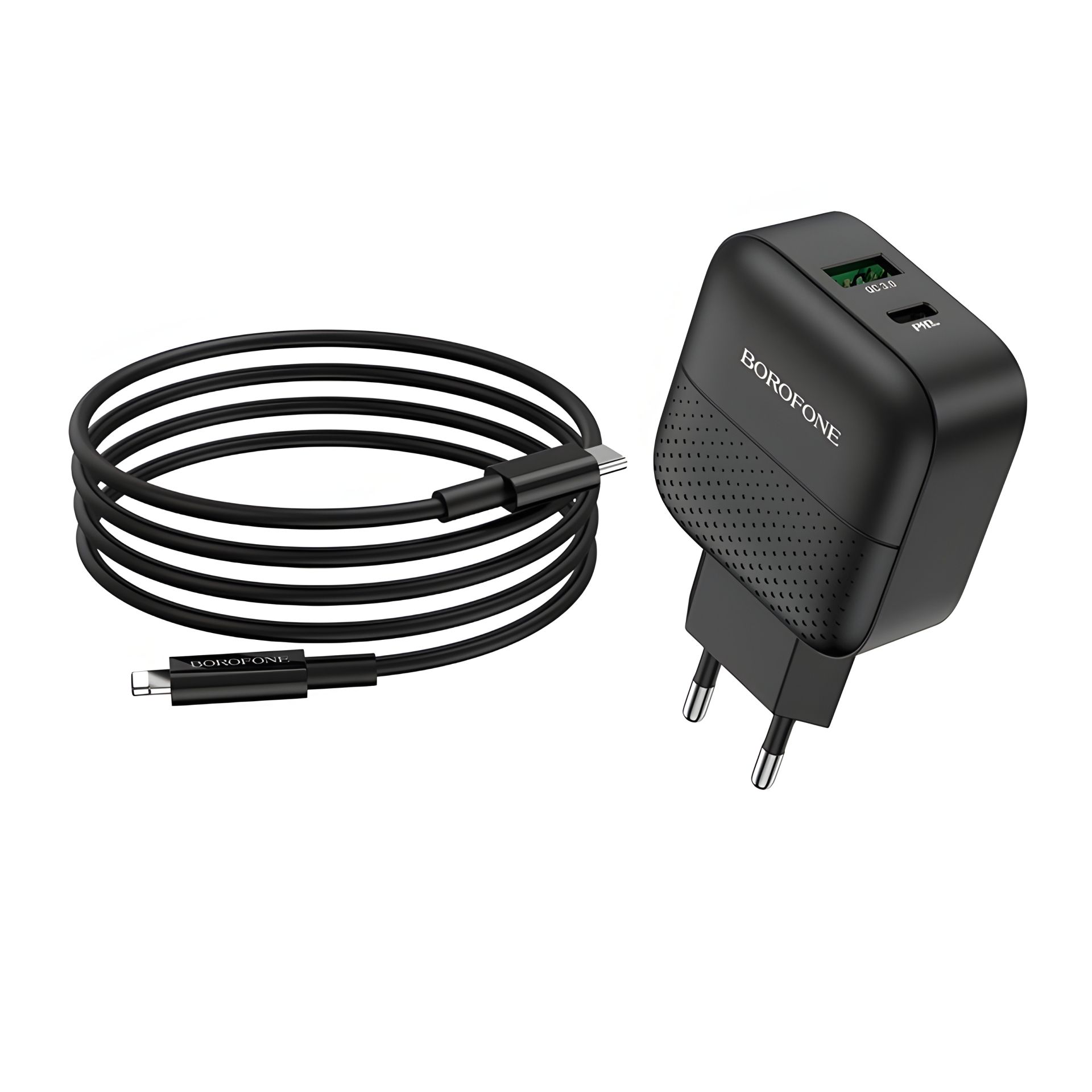 Зарядное устройство Borofone BA46A PD+QC3.0 1USB/3A +Кабель Type-C to Lightning Black Зарядное устройство Borofone BA46A PD+QC3.0 1USB/3A +Кабель Type-C to Lightning Black
