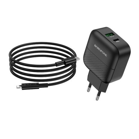 Зарядное устройство Borofone BA46A PD+QC3.0 1USB/3A +Кабель Type-C to Lightning Black