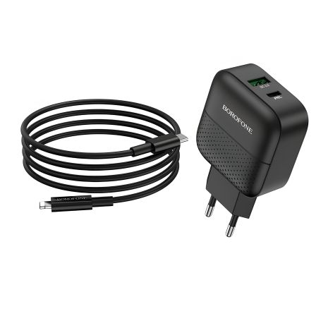 Зарядний пристрій Borofone BA46A PD + QC3.0 Type-C to Lightning Black Зарядний пристрій Borofone BA46A PD + QC3.0 Type-C to Lightning Black