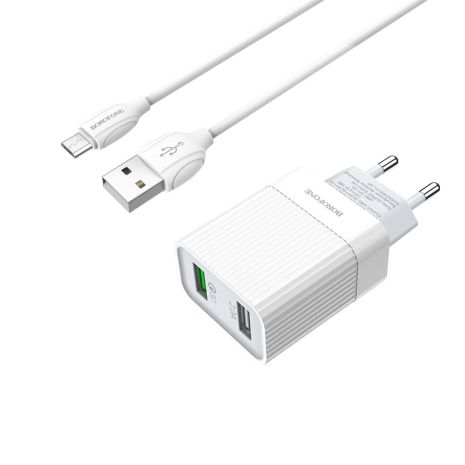 Зарядний пристрій Borofone BA39A QC3.0 Micro 2USB 18W White