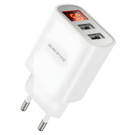 Зарядний пристрій Borofone BA58A Digital Display 2USB 2.4A White