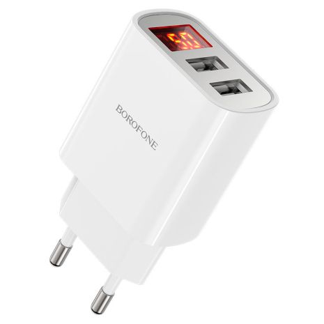 Зарядний пристрій Borofone BA58A Digital Display 2USB 2.4A White