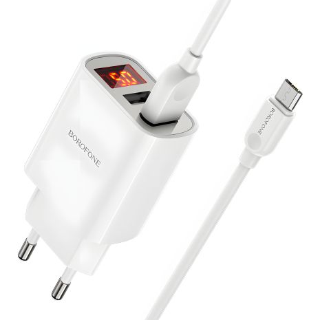 Зарядное устройство Borofone BA58A Digital Display Micro 2USB 2.4A White