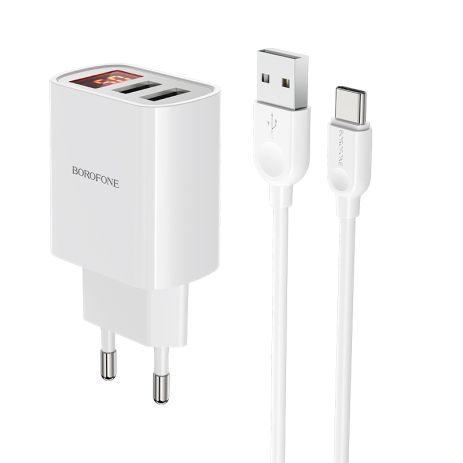 Borofone BA58A Display Digital 2USB Type-C 2.4A Белое Зарядное устройство