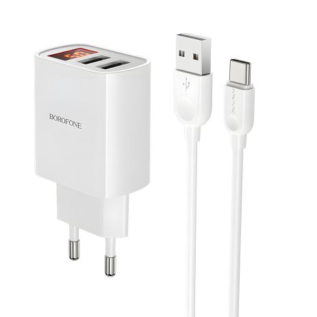 Borofone BA58A зарядний пристрій Digital Display Type-C 2USB 2.4A White