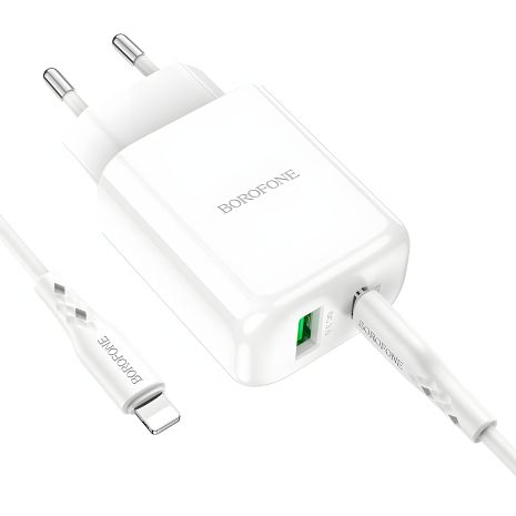 Зарядний пристрій Borofone BN4 PD 20W QC3.0 Type-C to Lightning White Зарядний пристрій Borofone BN4 PD 20W QC3.0 Type-C to Lightning White