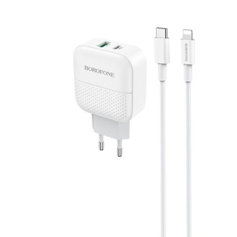 Зарядний пристрій Borofone BA46A PD+QC3.0 1USB/3A Кабель Type-C to Lightning White