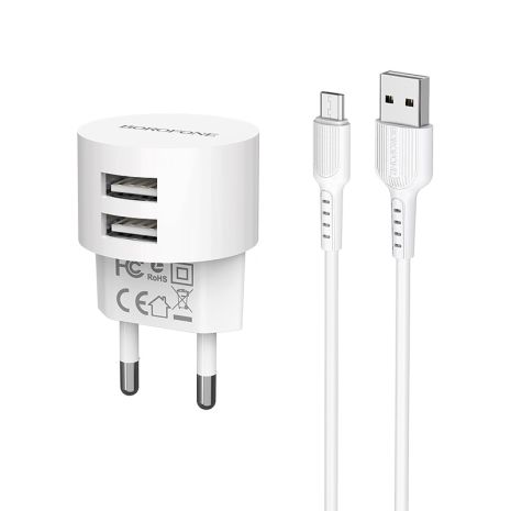 Зарядний пристрій Borofone BA23A Micro 2USB 2.4A White