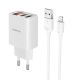 Зарядний пристрій Borofone BA58A Digital Display Lightning 2USB 2.4A White