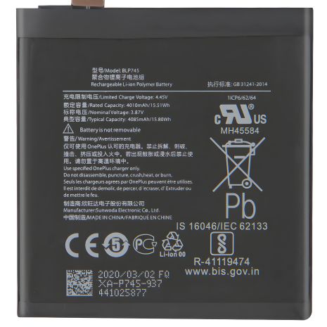 Акумулятор OnePlus 7T Pro/BLP745 (4085mAh) [Original PRC] 12 міс. гарантії