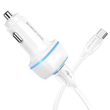 Автомобільний зарядний пристрій Borofone BZ14 Type-C 2USB 2.4A (White)