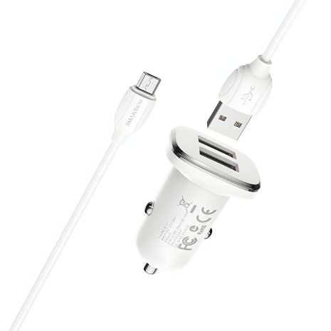 Автомобильное ЗУ Borofone BZ12 2.4A 2 USB + Кабель USB to Micro White