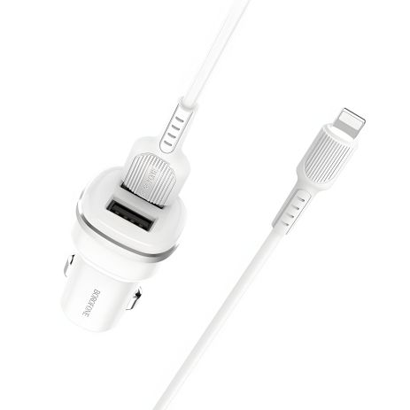 ЗУ для авто Borofone BZ12 2.4A 2 USB + Кабель USB на Lightning Белый