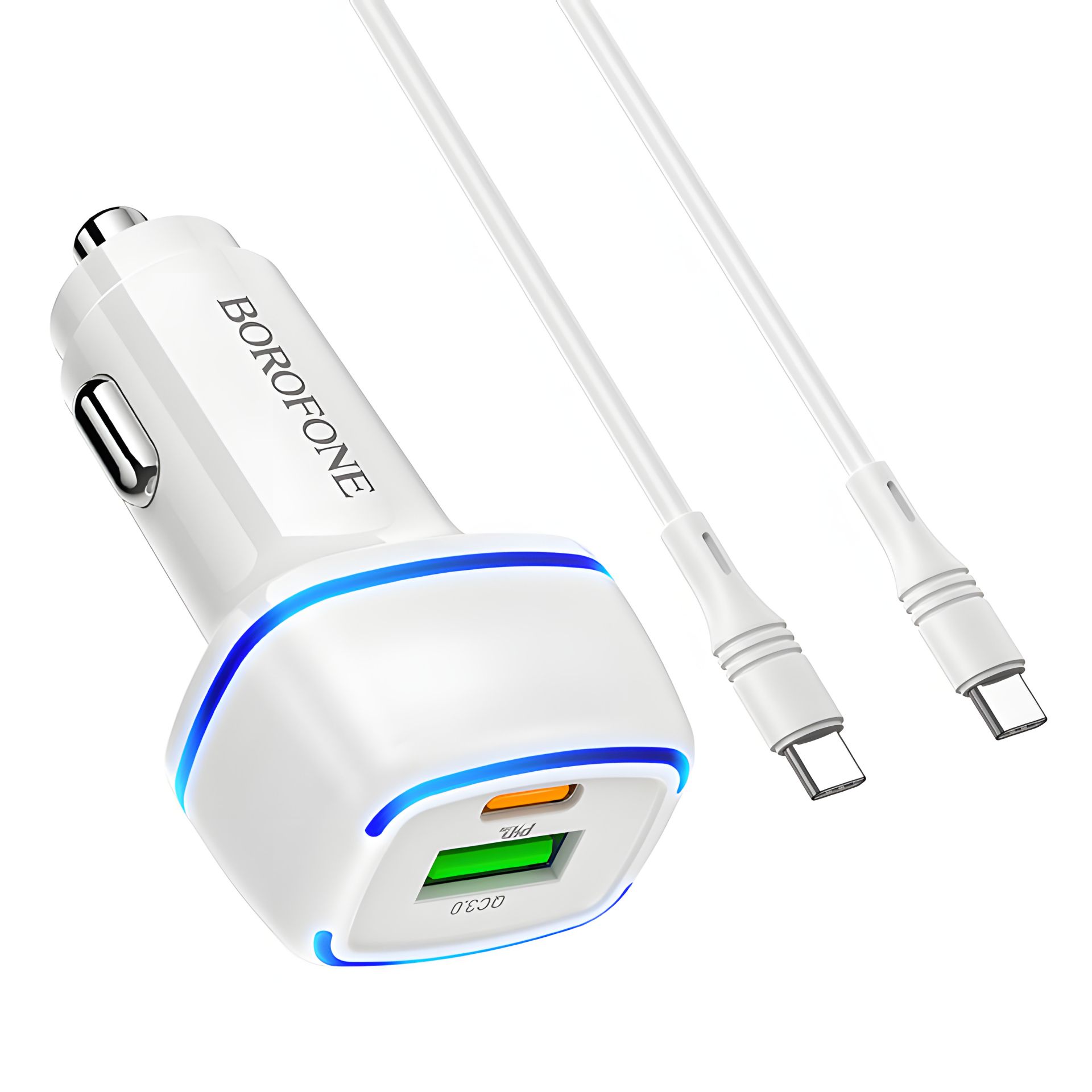 Автомобильное ЗУ Borofone BZ14A PD20W+QC3.0 Type-C to Type-C 3A White Автомобильное ЗУ Borofone BZ14A PD20W+QC3.0 Type-C to Type-C 3A White