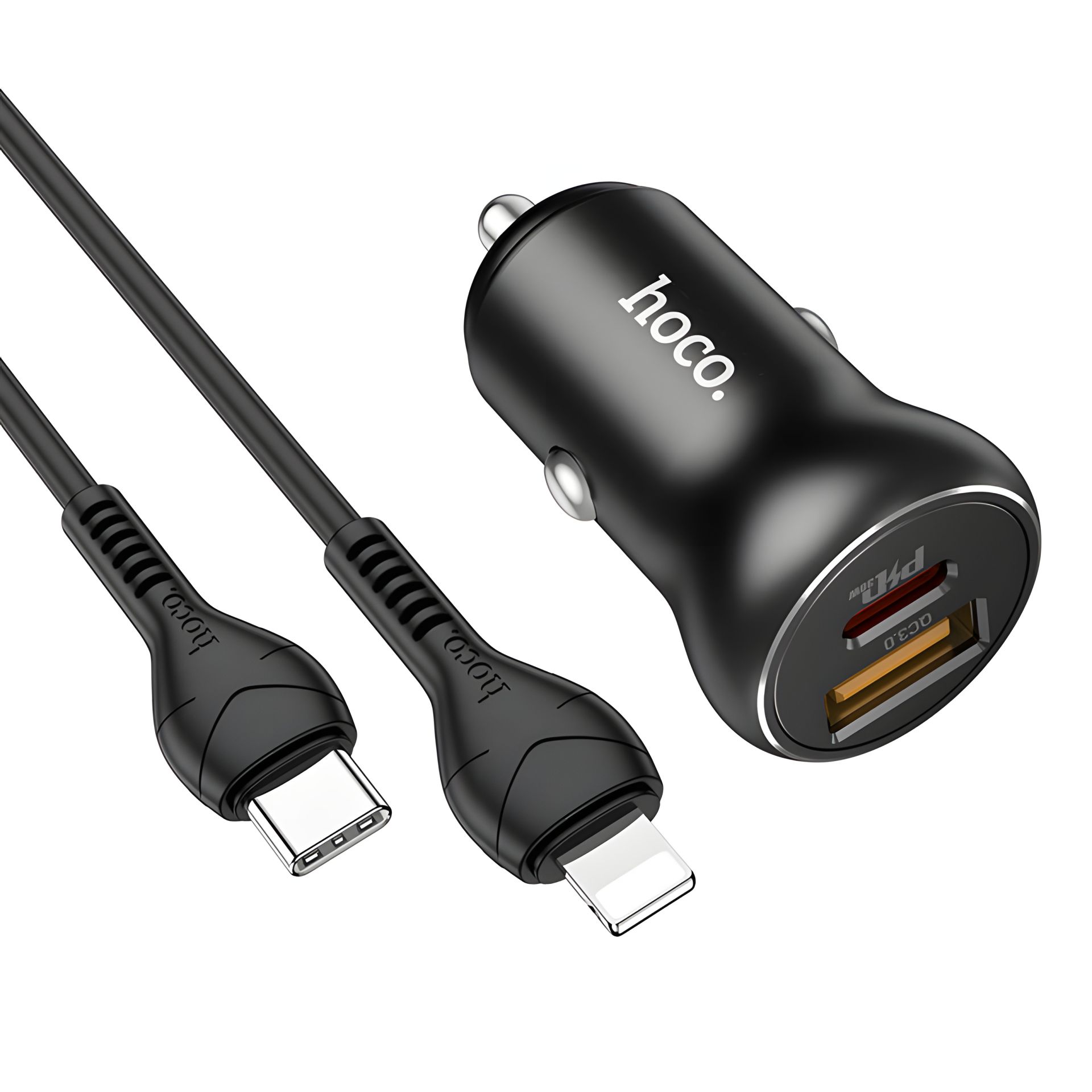 Автомобильное ЗУ Hoco NZ5 Smooth road PD30W+QC3.0 car charger set(Type-C to Lightning) Black Автомобильное ЗУ Hoco NZ5 Smooth road PD30W+QC3.0 car charger set(Type-C to Lightning) Black