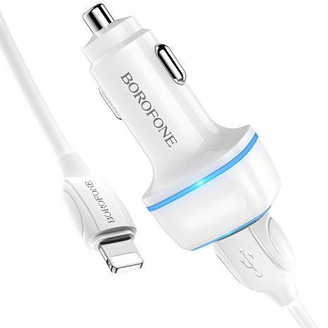 Автомобильное ЗУ Borofone BZ14 Lightning 2USB 2.4A White