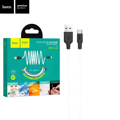 USB кабель Hoco X21 Silicone Type-C 2m Чорно-Білий