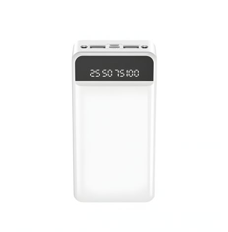 Повербанк XO PR163 + 3 Cable (20000mAh/Out: 2xUSB-A, Type-C 5V/2A/In: micro-USB, Type-C 5V/2A) з LED Дисплеєм та ліхтариком, Білий