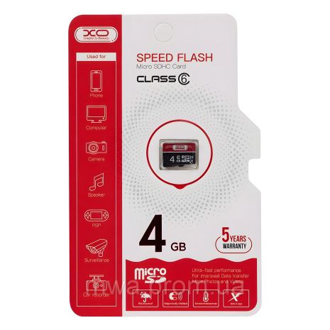 Карта Пам'яті XO MicroSDHC 4gb 6 Class Чорно-Червоний Карта Пам'яті XO MicroSDHC 4gb 6 Class Чорно-Червоний