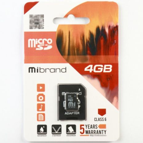 Карта Пам&#39;яті Mibrand microSDHC 4Gb class 6 (adapter SD) Чорний