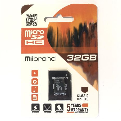 Карта Пам&#39;яті Mibrand microSDHC (UHS-1 U3) 32Gb class 10 (adapter SD) Чорний