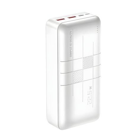 Білий повербанк XO PR189 (30000mAh/Out: 2USB-A 22.5W QC3.0, Type-C PD 20W/In: micro-USB, Type-C 18W) з LED-індикатором Білий повербанк XO PR189 (30000mAh/Out: 2USB-A 22.5W QC3.0, Type-C PD 20W/In: micro-USB, Type-C 18W) з LED-індикатором
