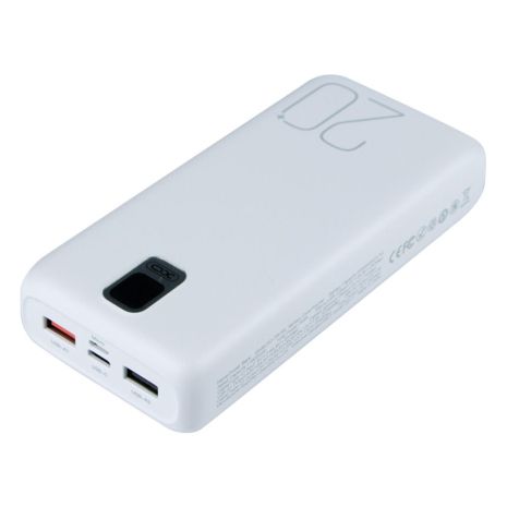 Повербанк XO PR185 + 2 Cable (20000mAh/Out: 2USB-A 22.5W QC3.0, Lightning, Type-C PD 20W/In: micro-USB, Type-C 18W) з LED Дисплеєм, Білий