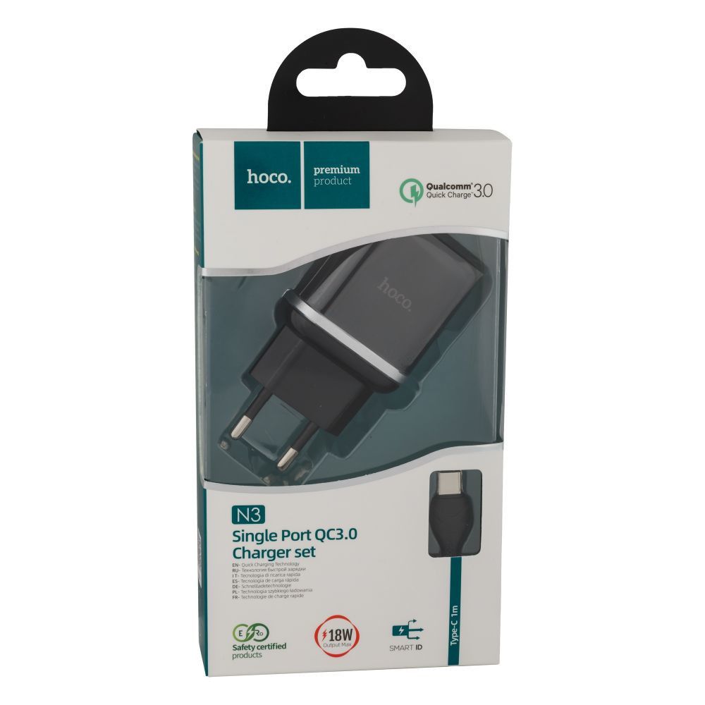 Сетевое Зарядное Устройство Hoco N3 Type-C QC3.0 Чёрный Сетевое Зарядное Устройство Hoco N3 Type-C QC3.0 Чёрный