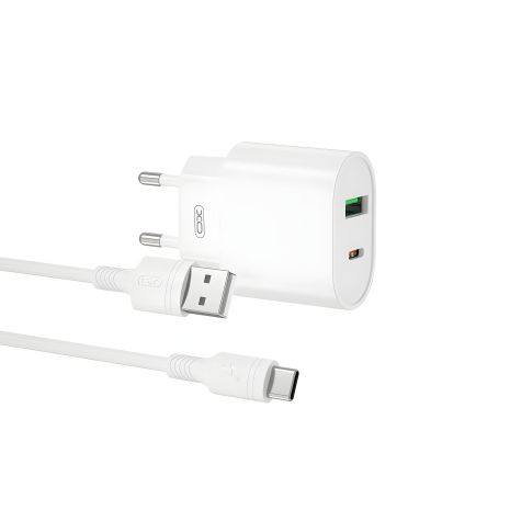 Зарядний пристрій XO L81A EU PD20W+QC3.0 Type-C 2USB 18W White