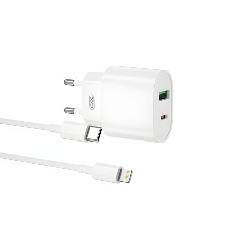 Зарядний пристрій XO L81A EU PD20W+QC3.0 Type-C to Lightning 2USB 18W White