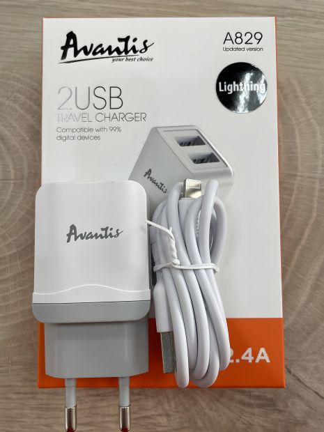 Зарядний пристрій Avantis A829 2USB Lightning White