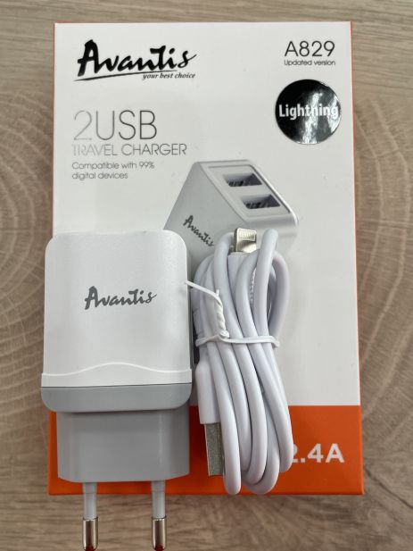 Зарядний пристрій Avantis A829 2USB Lightning White