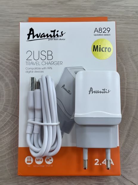 Avantis A829 зарядний пристрій, 2USB Micro, White