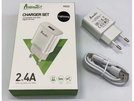 Зарядний пристрій Avantis A820 1USB Lightning White